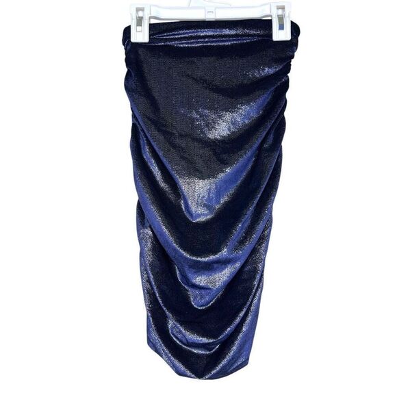 NEW Susana Monaco Shimmer Velvet High Waisted Skirt Midnight Blue Small - Picture 11 of 12